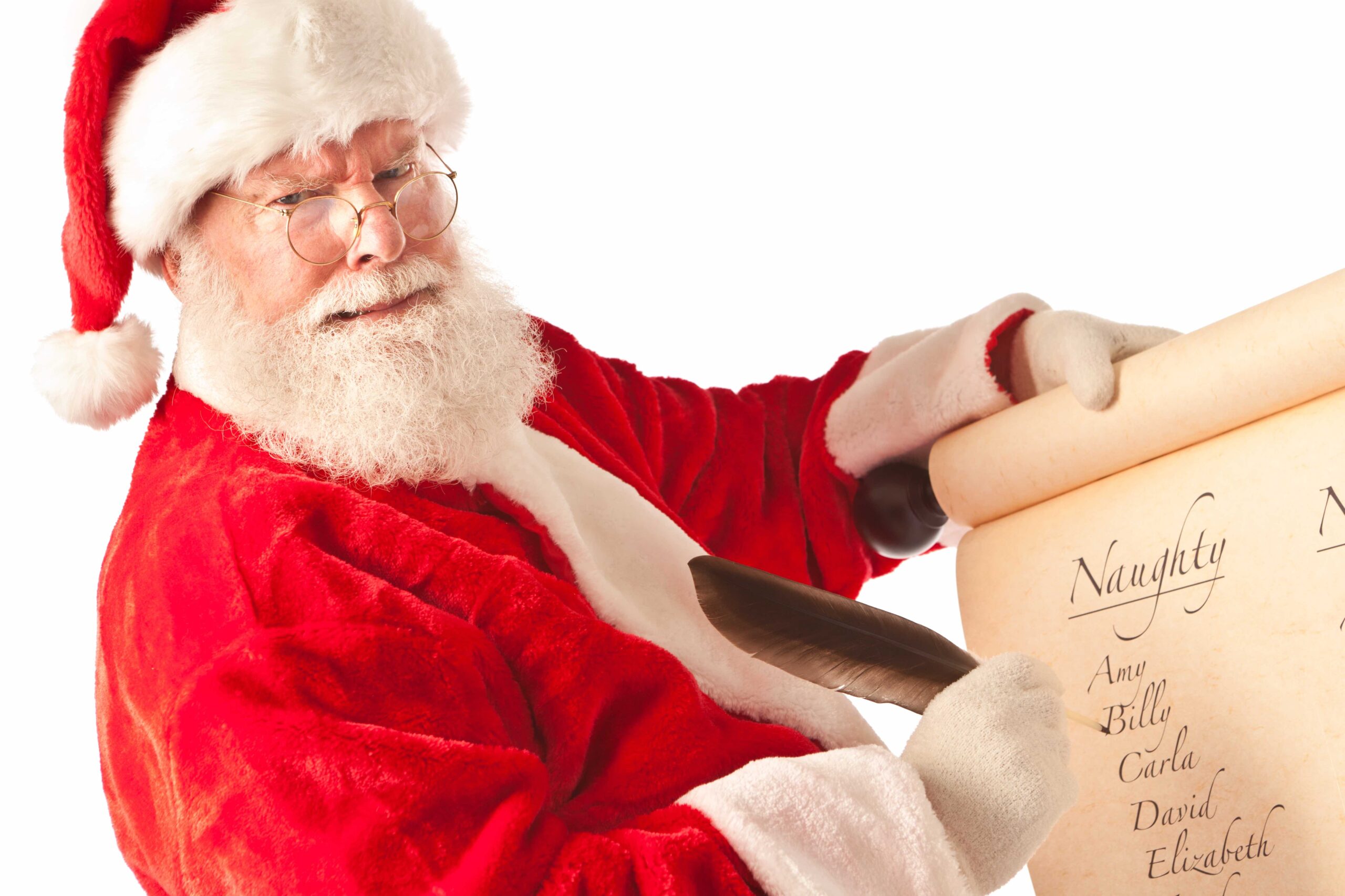 Santa Claus adding names to his Naughty list
