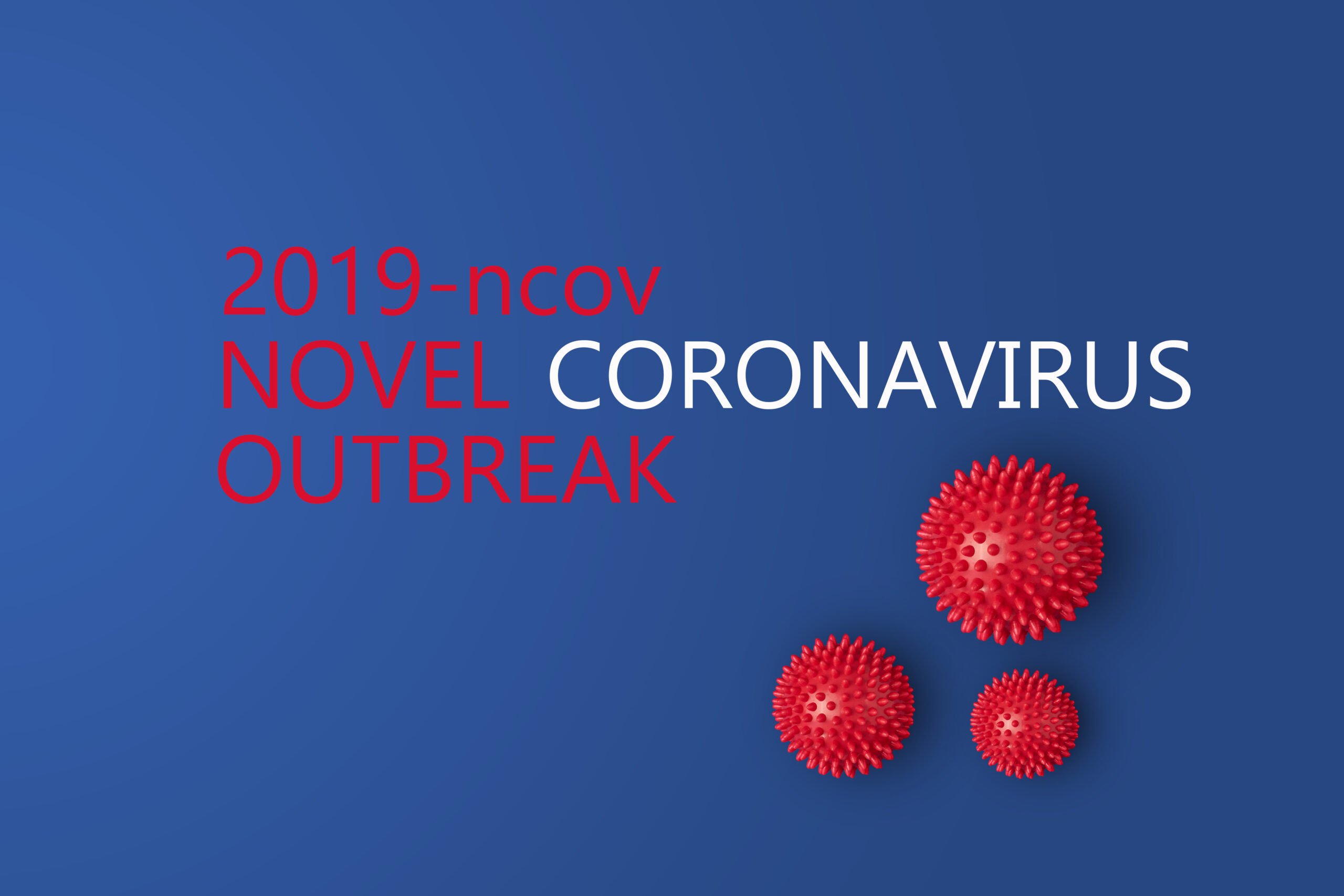 Abstarct virus strain model of Novel coronavirus 2019-nCoV with text on blue background. Virus Pandemic Protection Concept