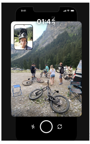 Smartphone BeReal post of 5 people getting ready to mountain bikes. 